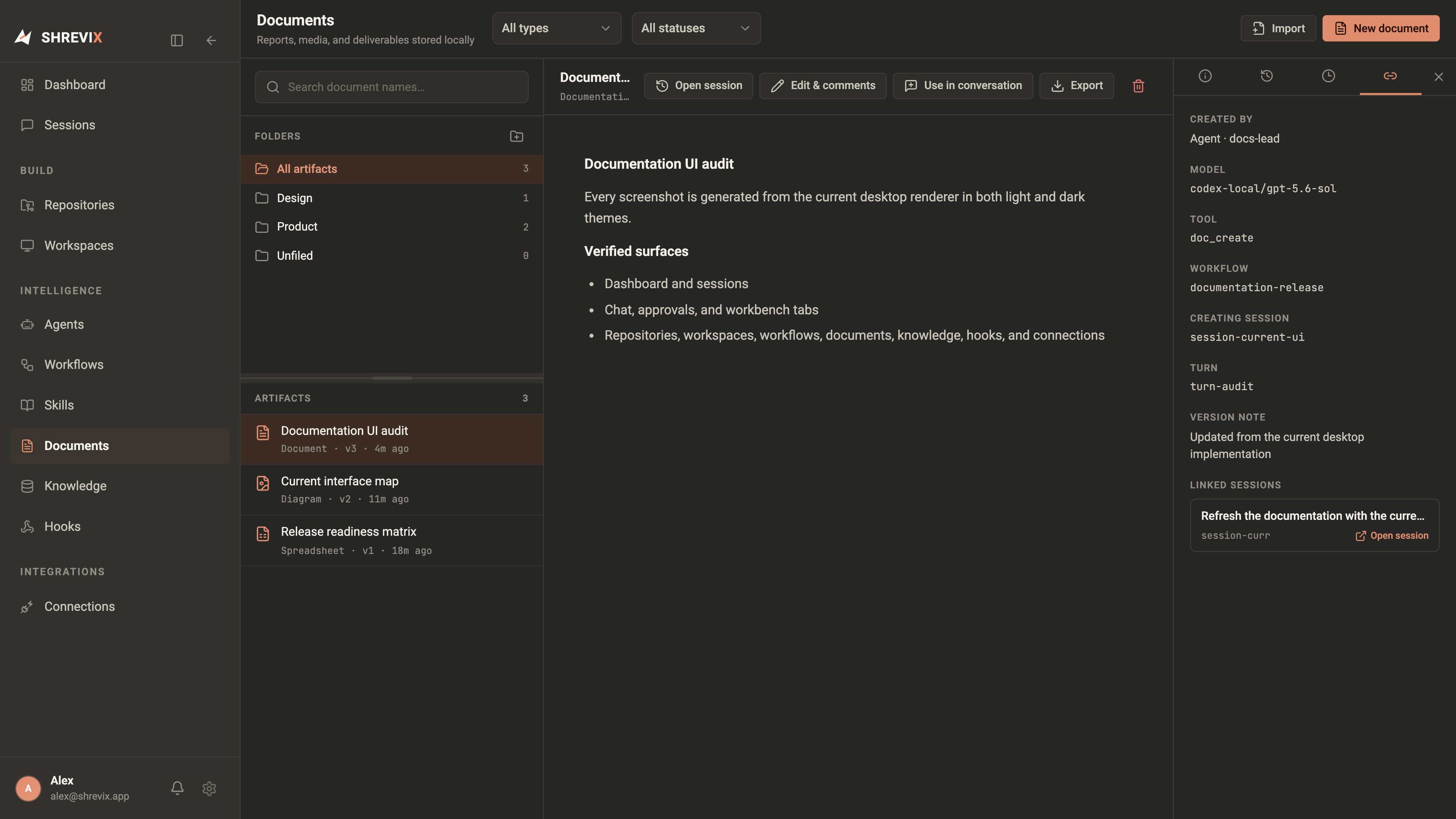 Artifact source inspector with a link to the session that produced the file