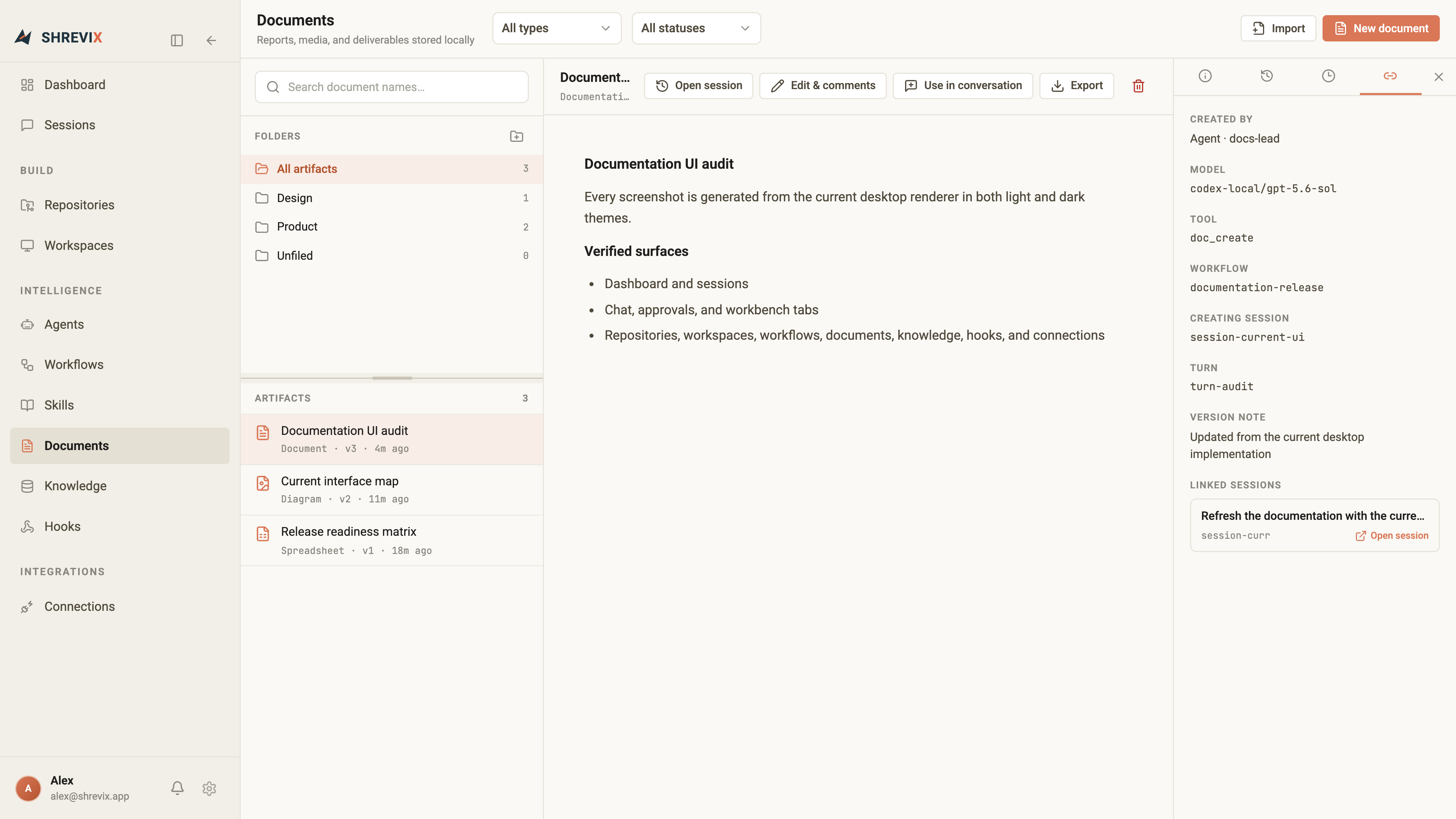 Artifact source inspector with a link to the session that produced the file